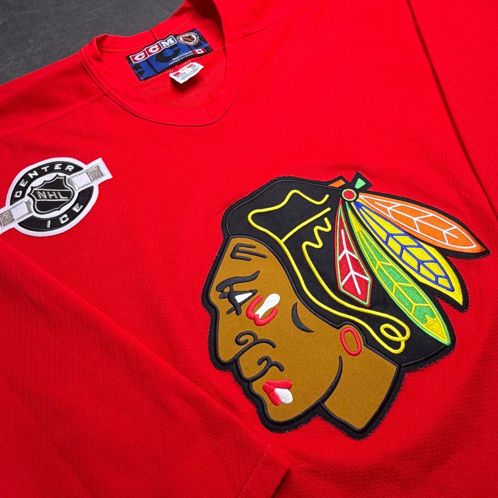 VTG 90s CCM Chicago Blackhawks NHL Jersey‎ Mens XXL Red Air-Knit Made in Canada